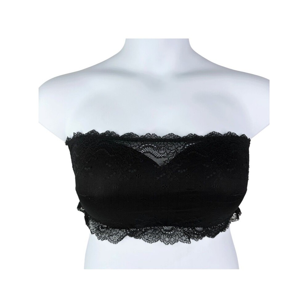 SPANX Undie-tectable Strapless Bandeau Bra sz XL * Black Lace Overlay Wireless